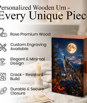 Wolf Urn For Human Ashes Male - Animal Cremation Keepsake Urns For Father