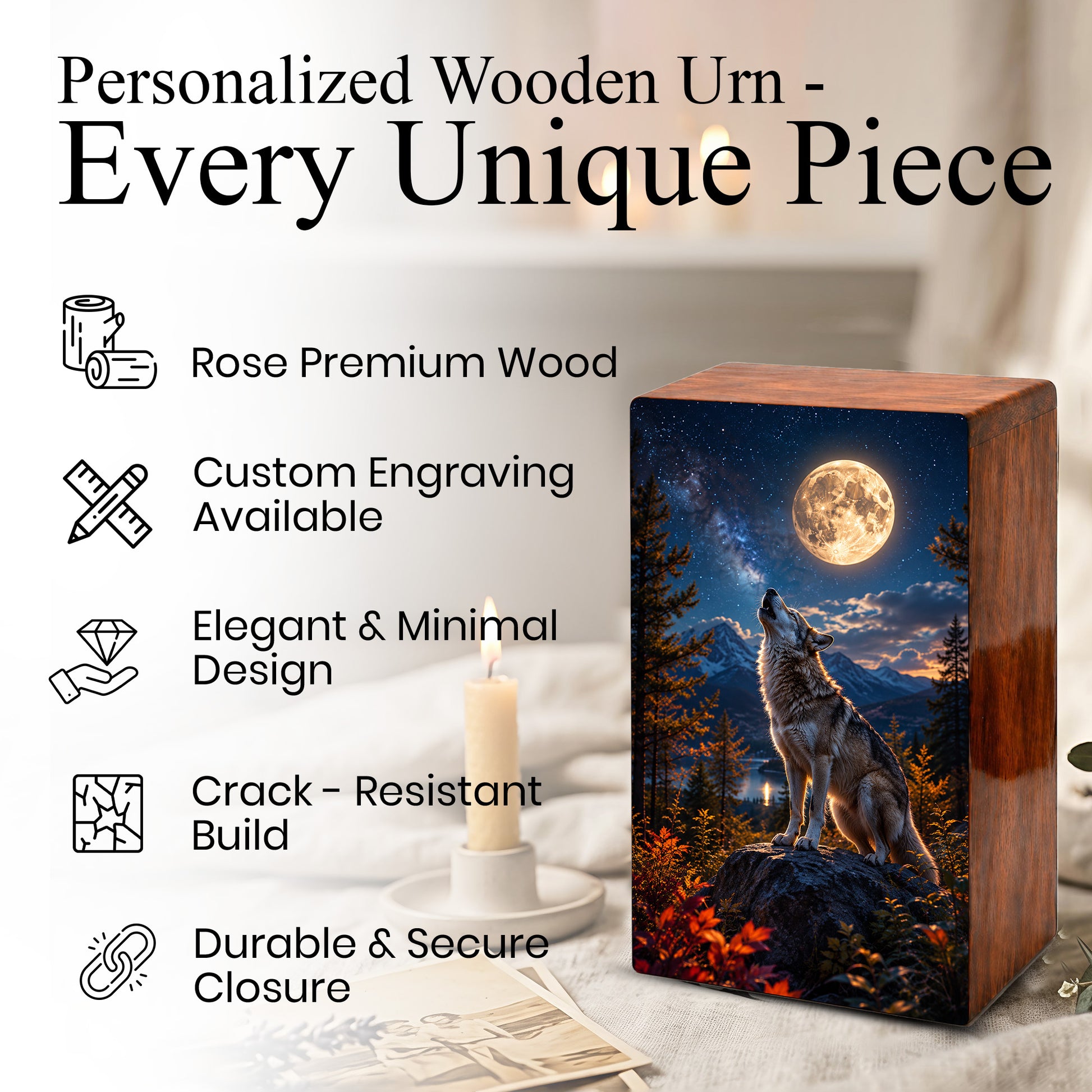 Wolf Urn For Human Ashes Male - Animal Cremation Keepsake Urns For Father