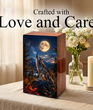 Wolf Urn For Human Ashes Male - Animal Cremation Keepsake Urns For Father