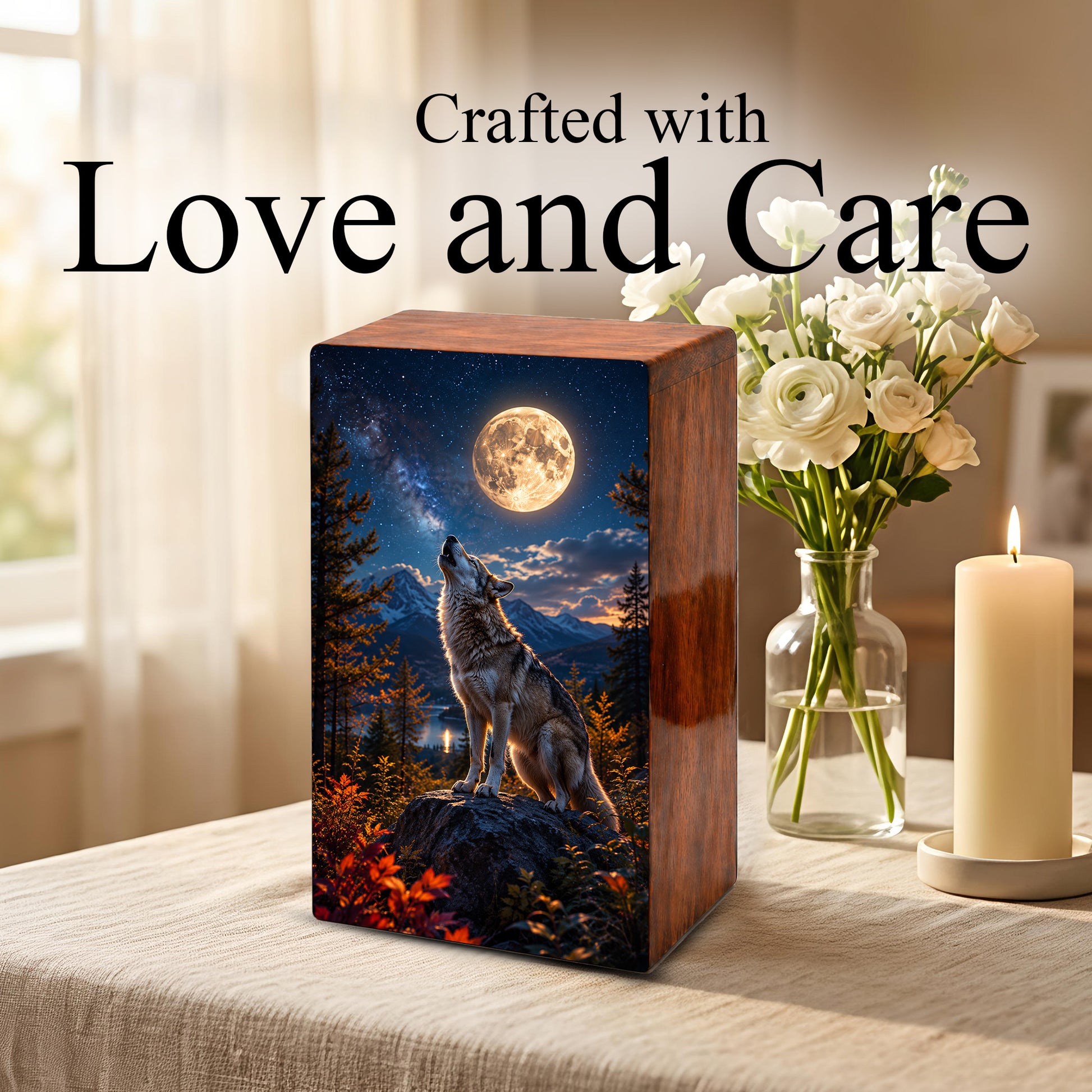 Wolf Urn For Human Ashes Male - Animal Cremation Keepsake Urns For Father