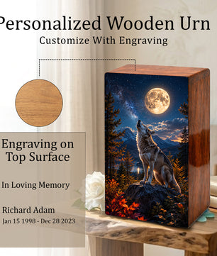 Wolf Urn For Human Ashes Male - Animal Cremation Keepsake Urns For Father