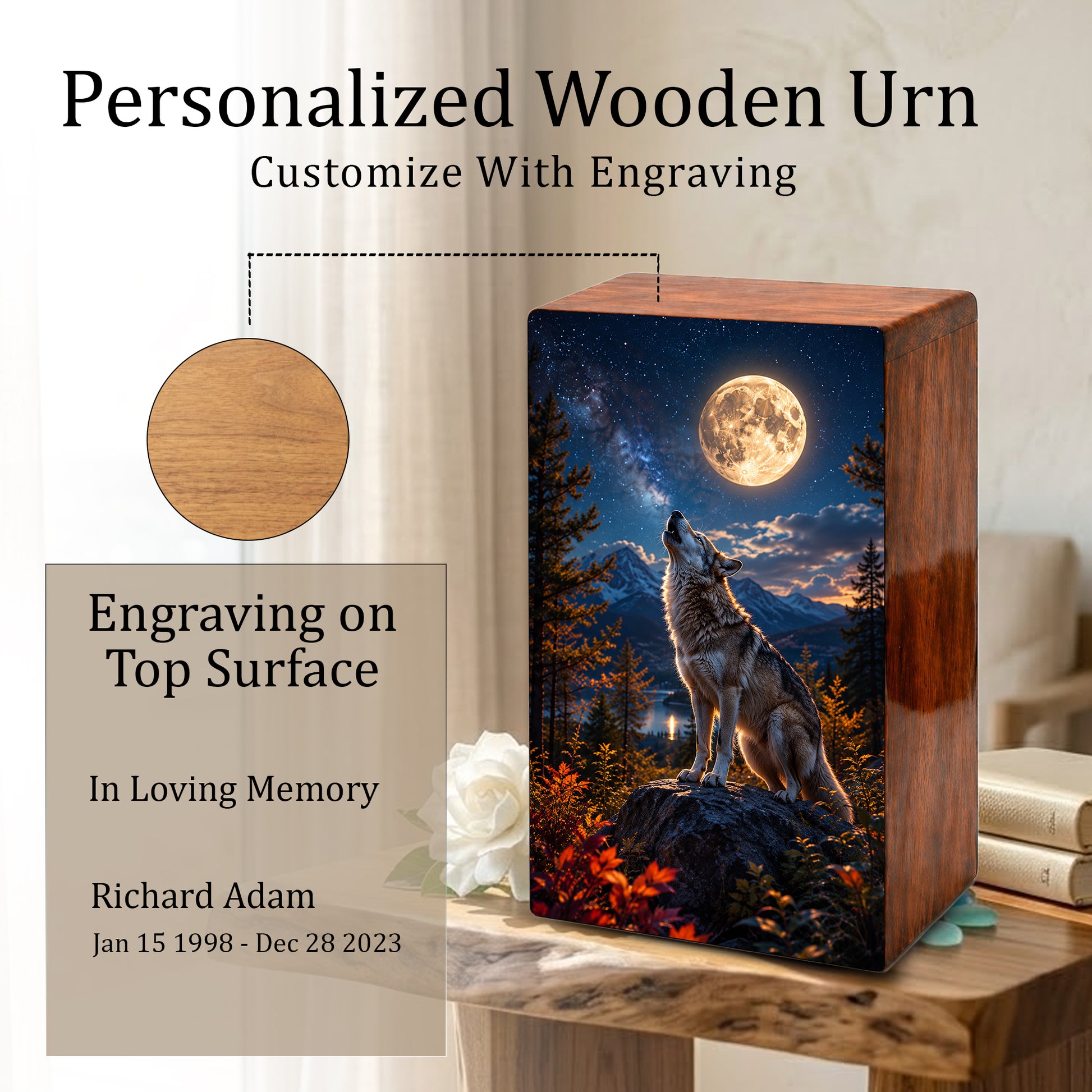Wolf Urn For Human Ashes Male - Animal Cremation Keepsake Urns For Father