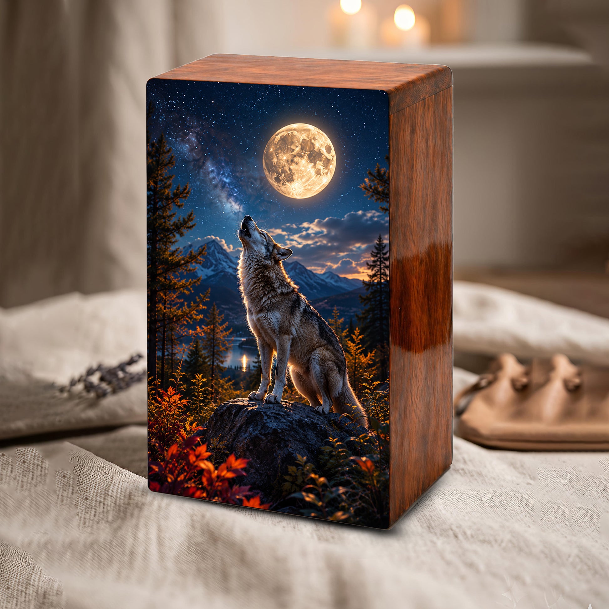 Wolf Urn For Human Ashes Male - Animal Cremation Keepsake Urns For Father