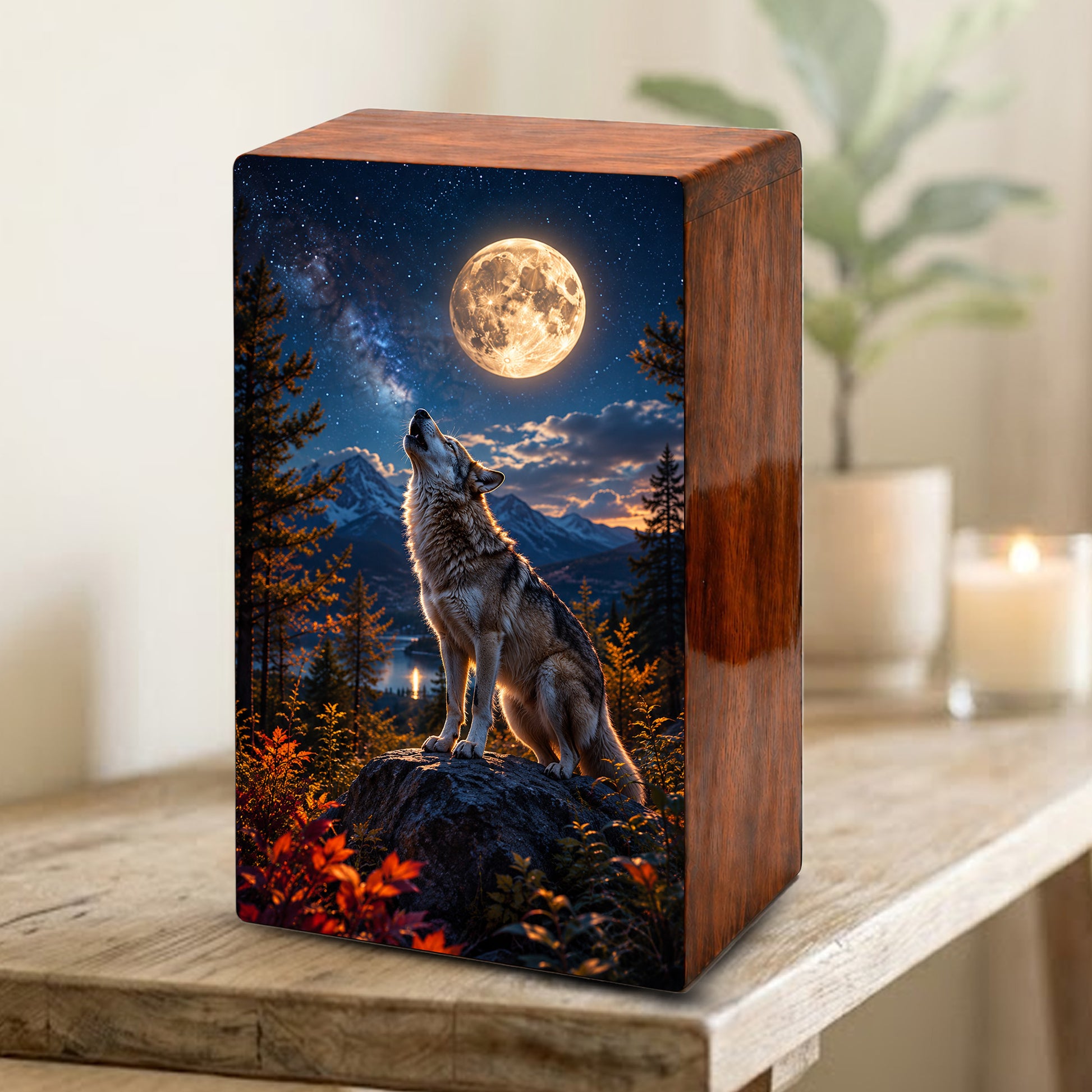 Wolf Urn For Human Ashes Male - Animal Cremation Keepsake Urns For Father
