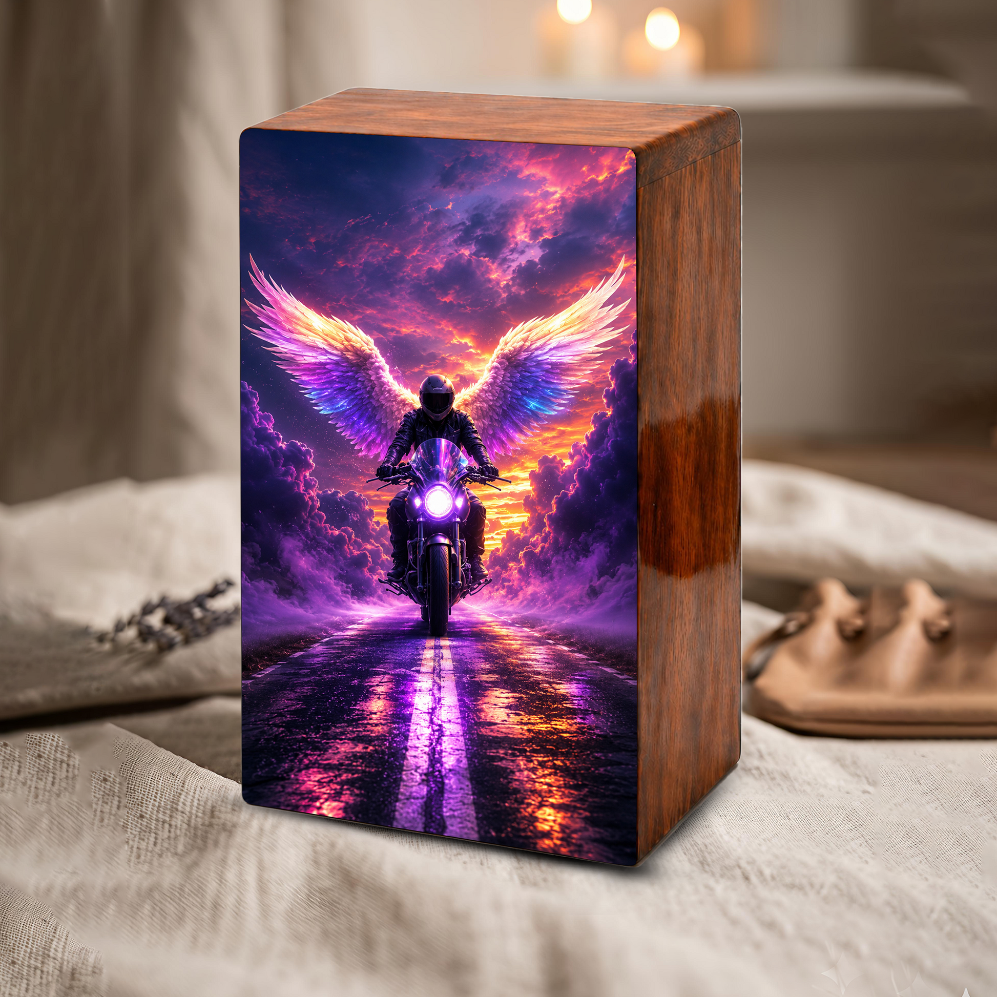 Angel Motorcycle Urn For Dads Ashes - Personalized Biker Memorial Urns For Male