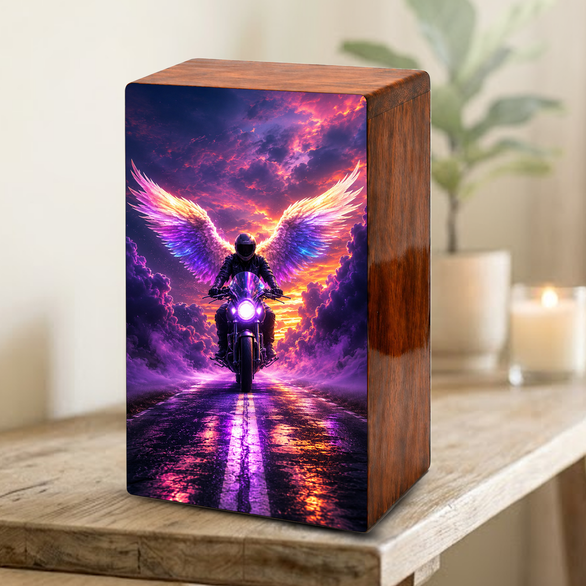 Angel Motorcycle Urn For Dads Ashes - Personalized Biker Memorial Urns For Male
