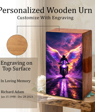 Angel Motorcycle Urn For Dads Ashes - Personalized Biker Memorial Urns For Male