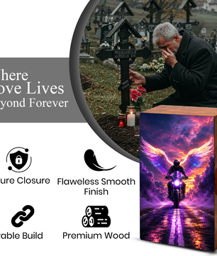 Angel Motorcycle Urn For Dads Ashes - Personalized Biker Memorial Urns For Male