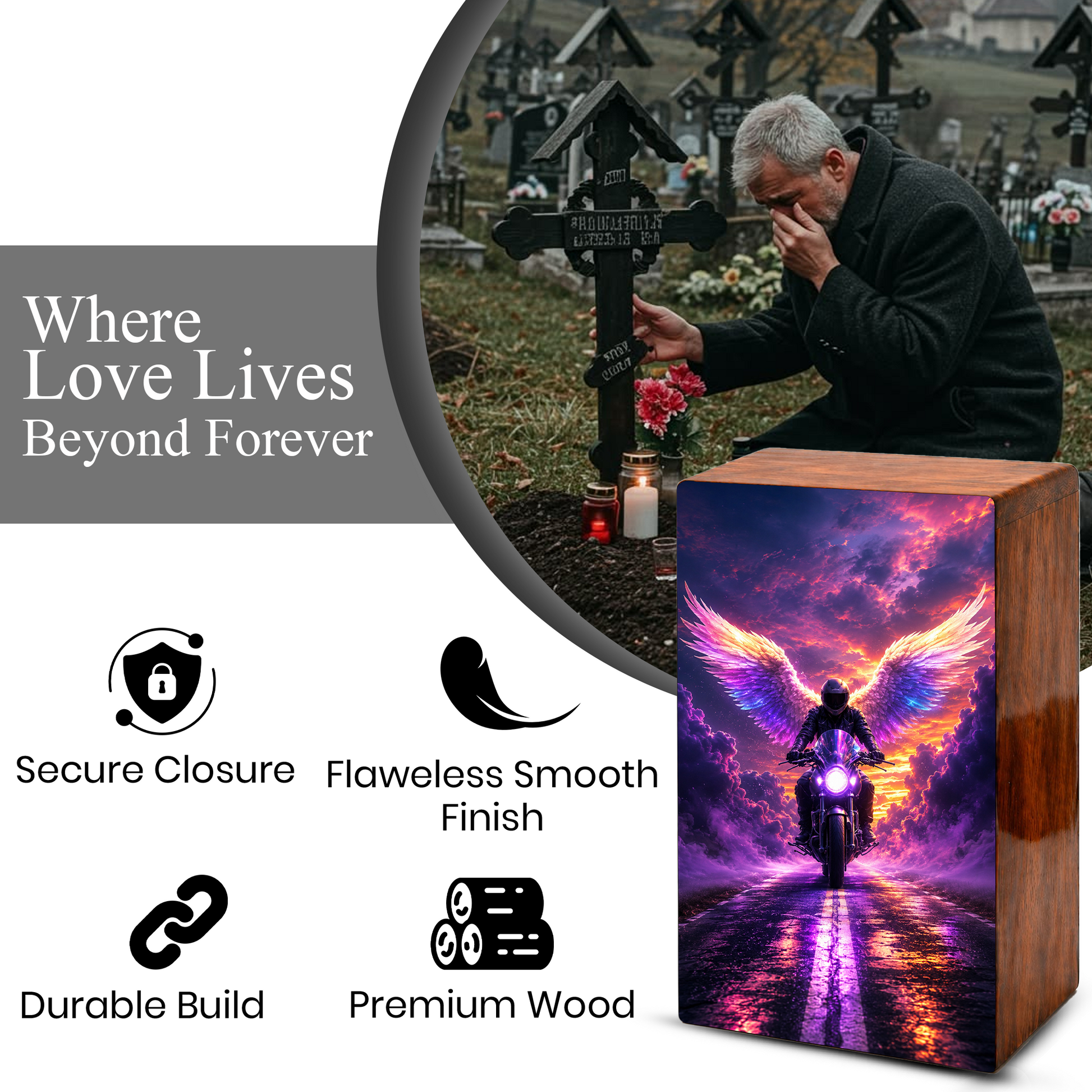 Angel Motorcycle Urn For Dads Ashes - Personalized Biker Memorial Urns For Male