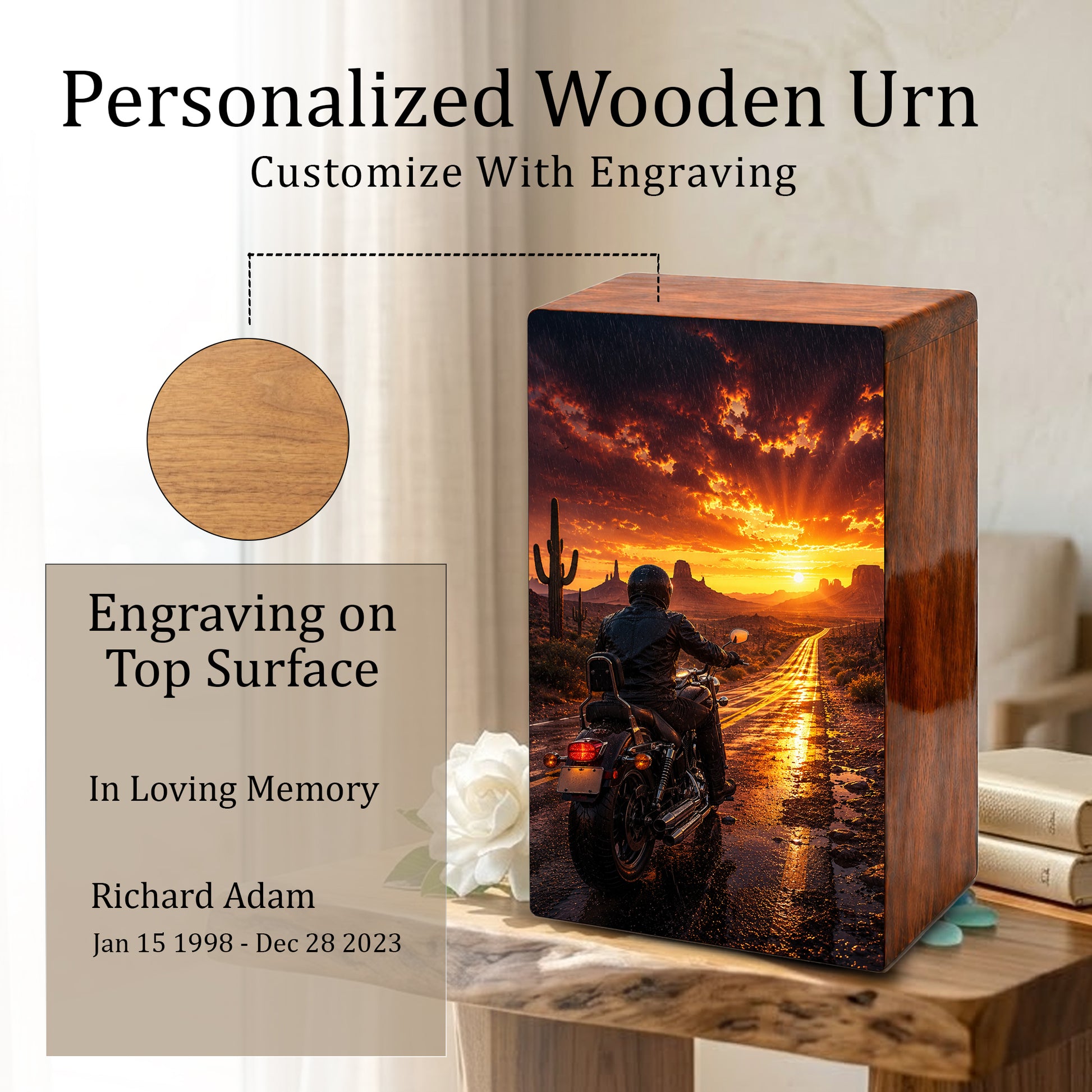 Motorcycle Urn For Dads Ashes - Personalized Bike Rider Remembrance Urns For Male