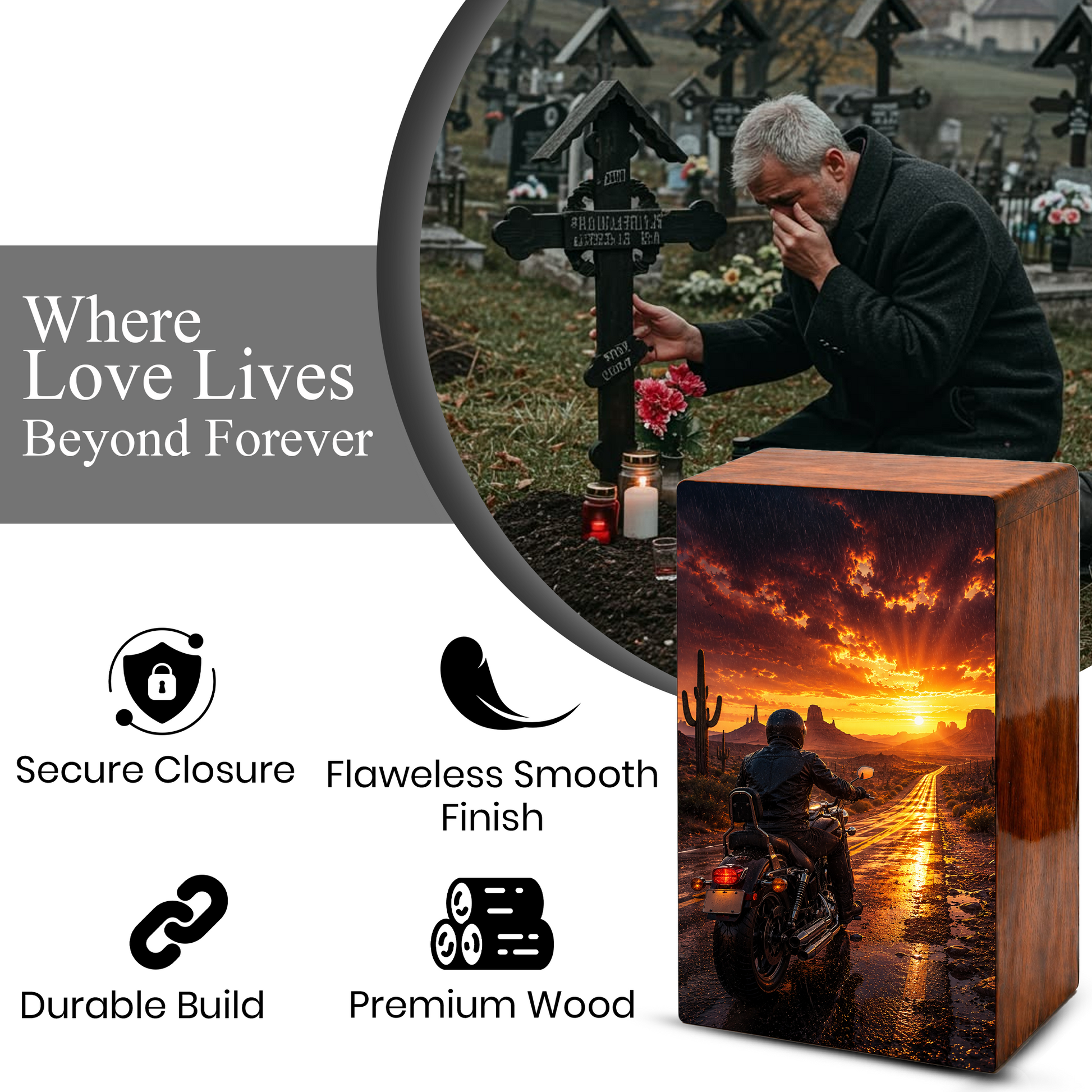 Motorcycle Urn For Dads Ashes - Personalized Bike Rider Remembrance Urns For Male