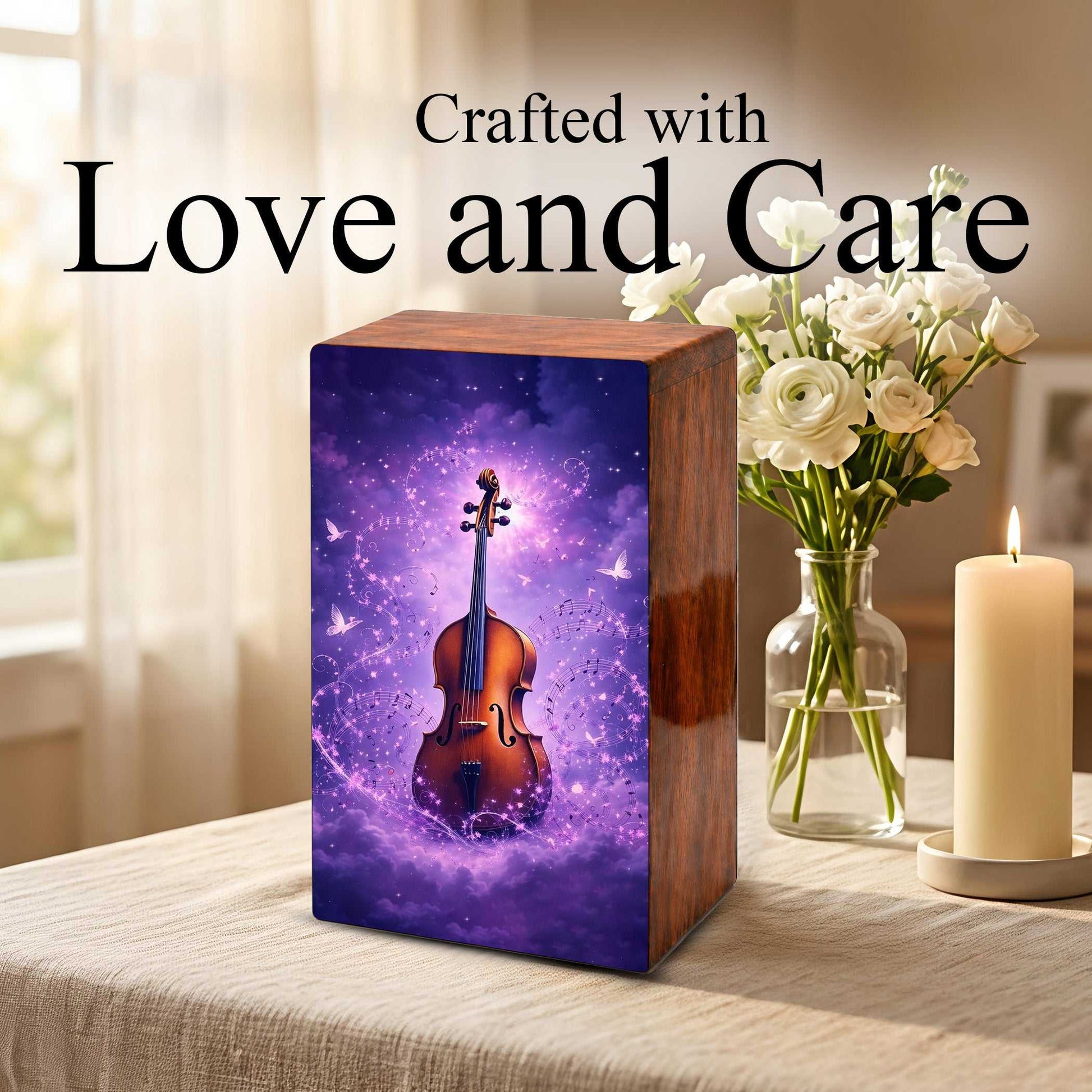 Purple Guitar Keepsake Urn for Ashes - Music Funeral Cremation Box Urns