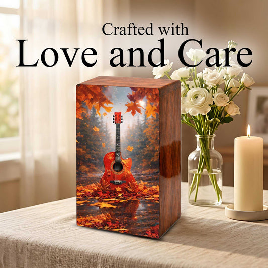 Fantasy Guitar Wooden Urn for Ashes - Music Memorial Cremation Urn Box