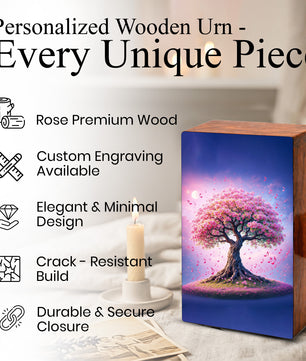 Music Note Tree Urn For Human Ashes - Personalized Pink Tree Keepsake Urns Box