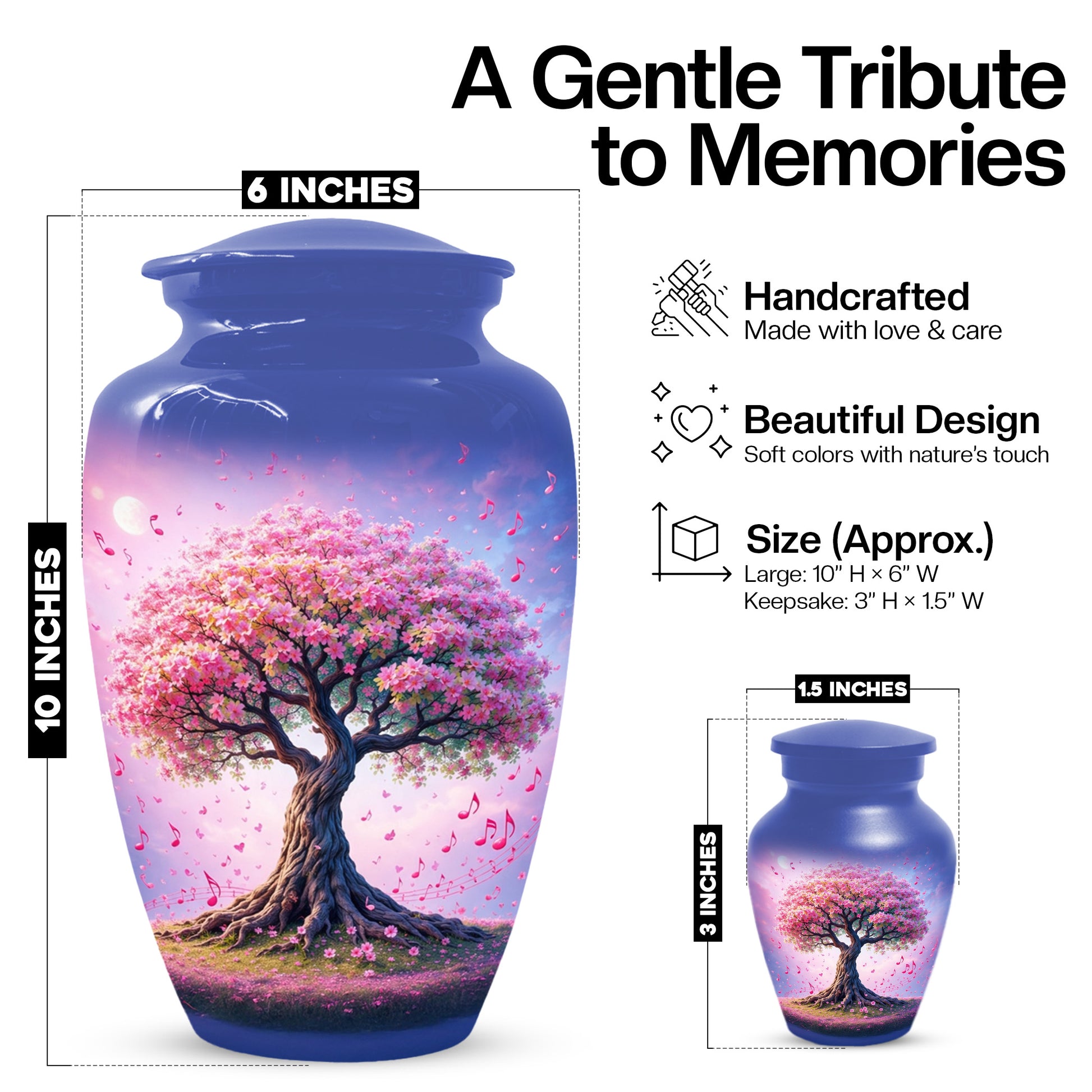Music Memorial Urn for Mom – Pink Blossom Tree Cremation Urns for Ashes