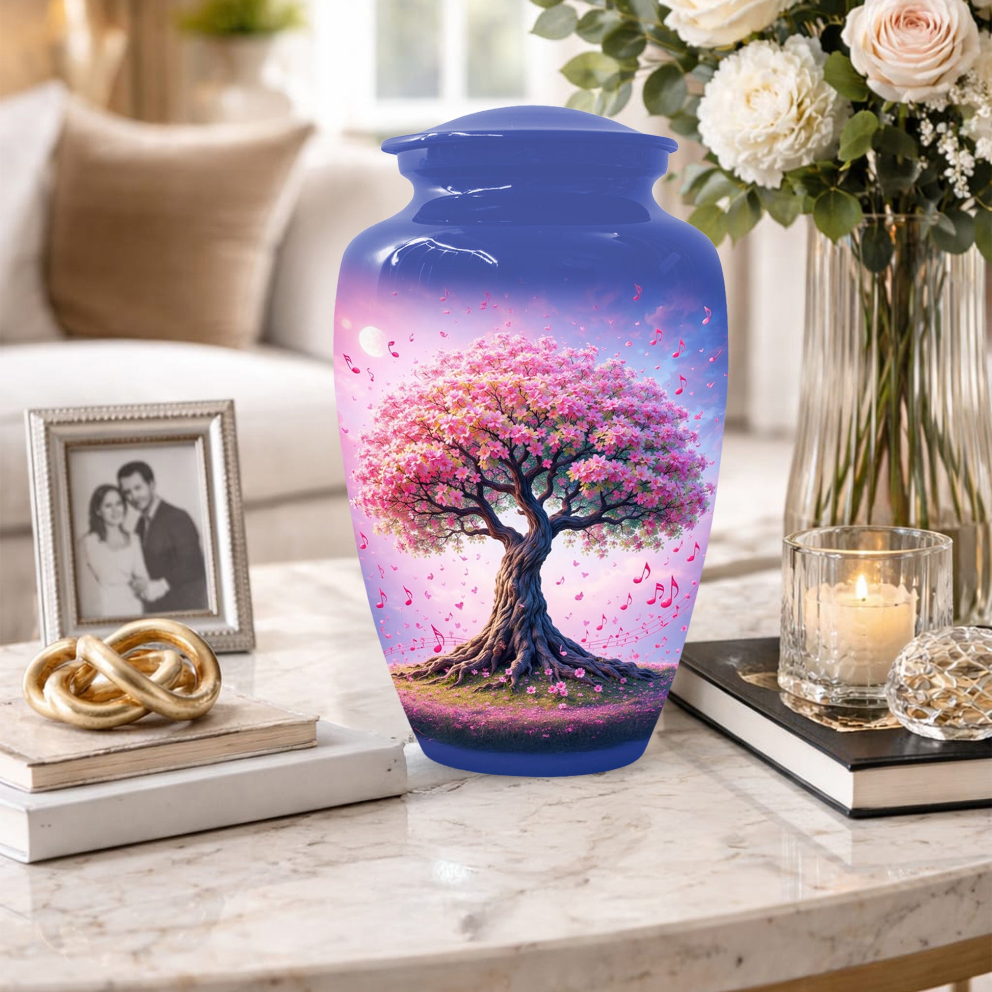 Music Memorial Urn for Mom – Pink Blossom Tree Cremation Urns for Ashes