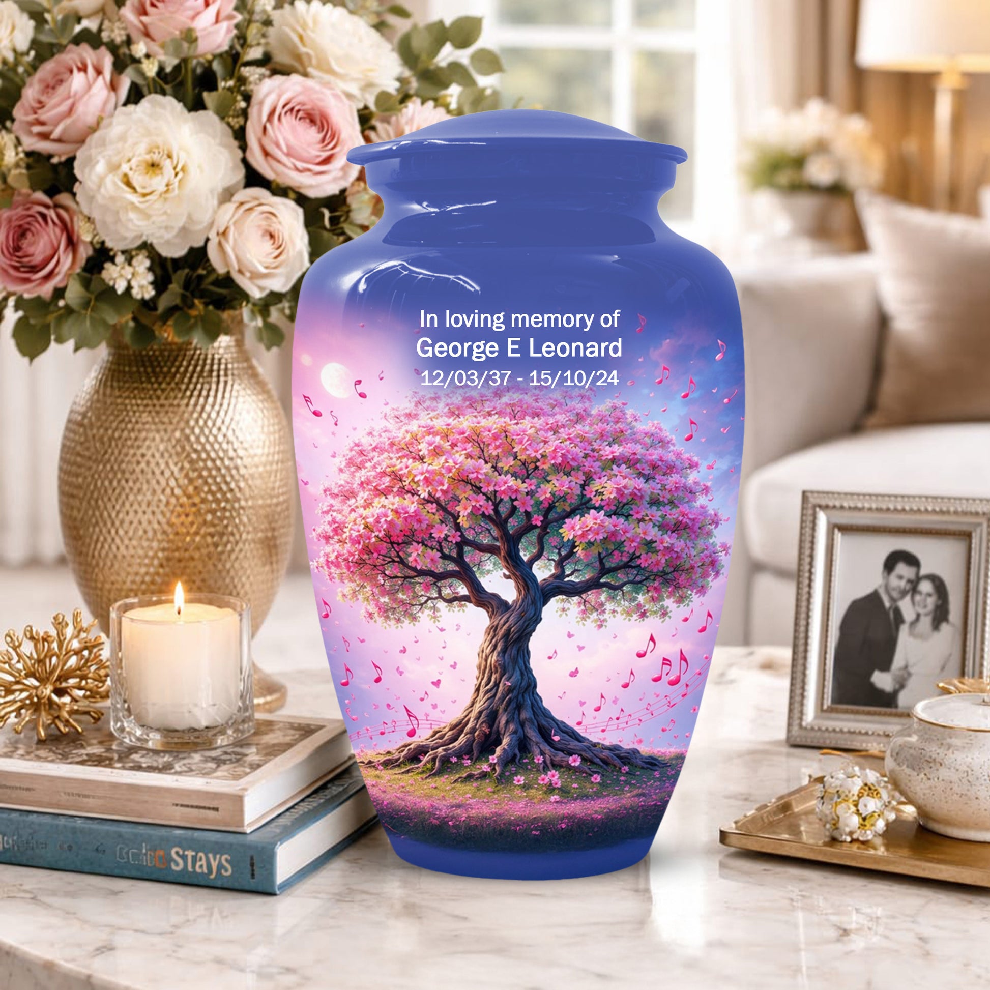Music Memorial Urn for Mom – Pink Blossom Tree Cremation Urns for Ashes