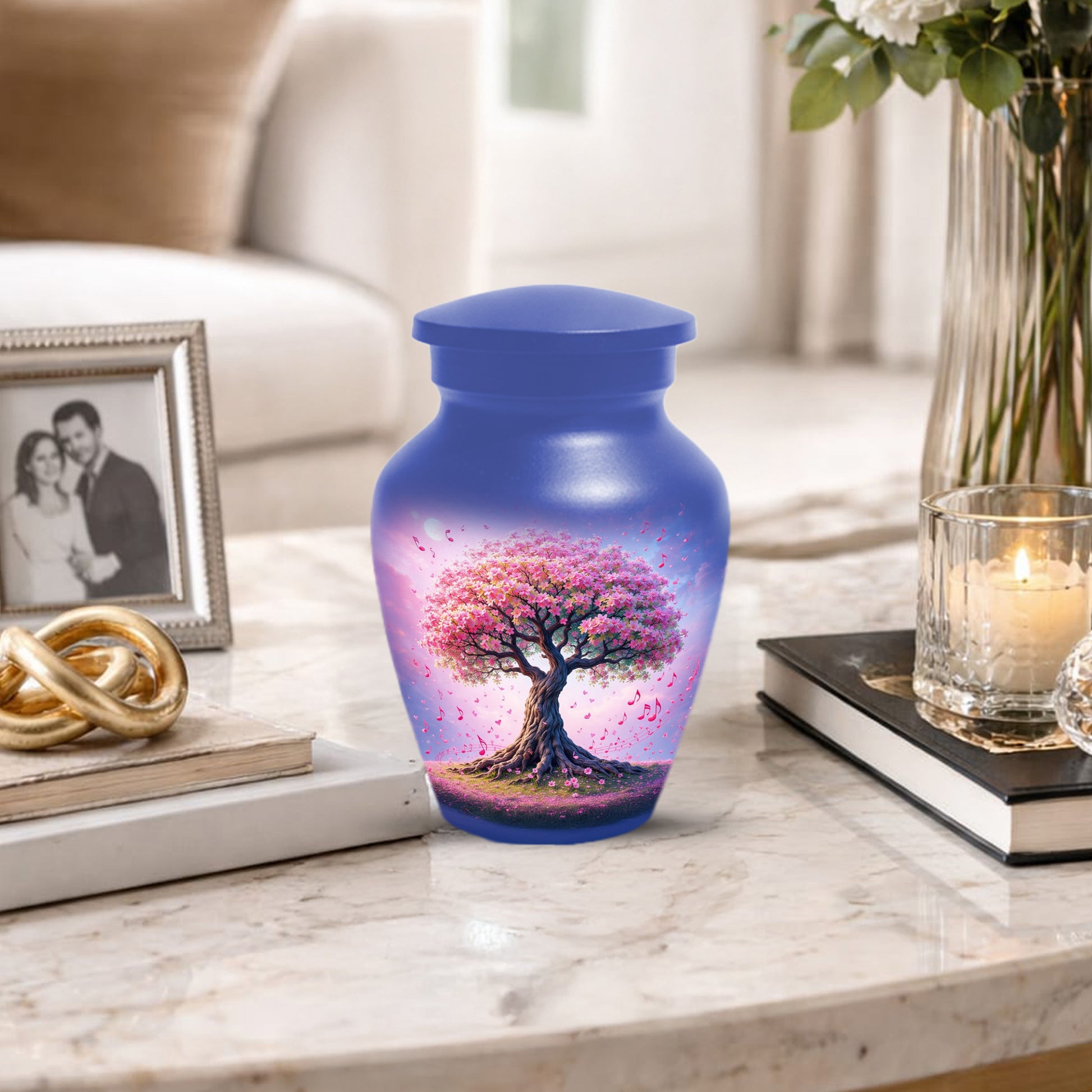 Music Memorial Urn for Mom – Pink Blossom Tree Cremation Urns for Ashes