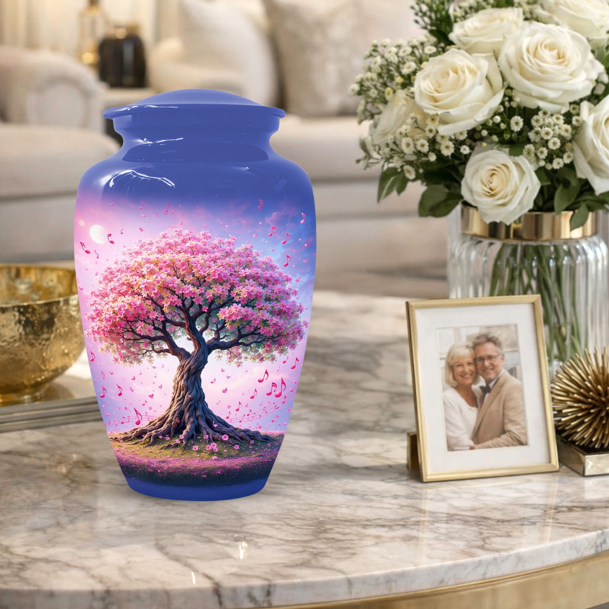 Music Memorial Urn for Mom – Pink Blossom Tree Cremation Urns for Ashes