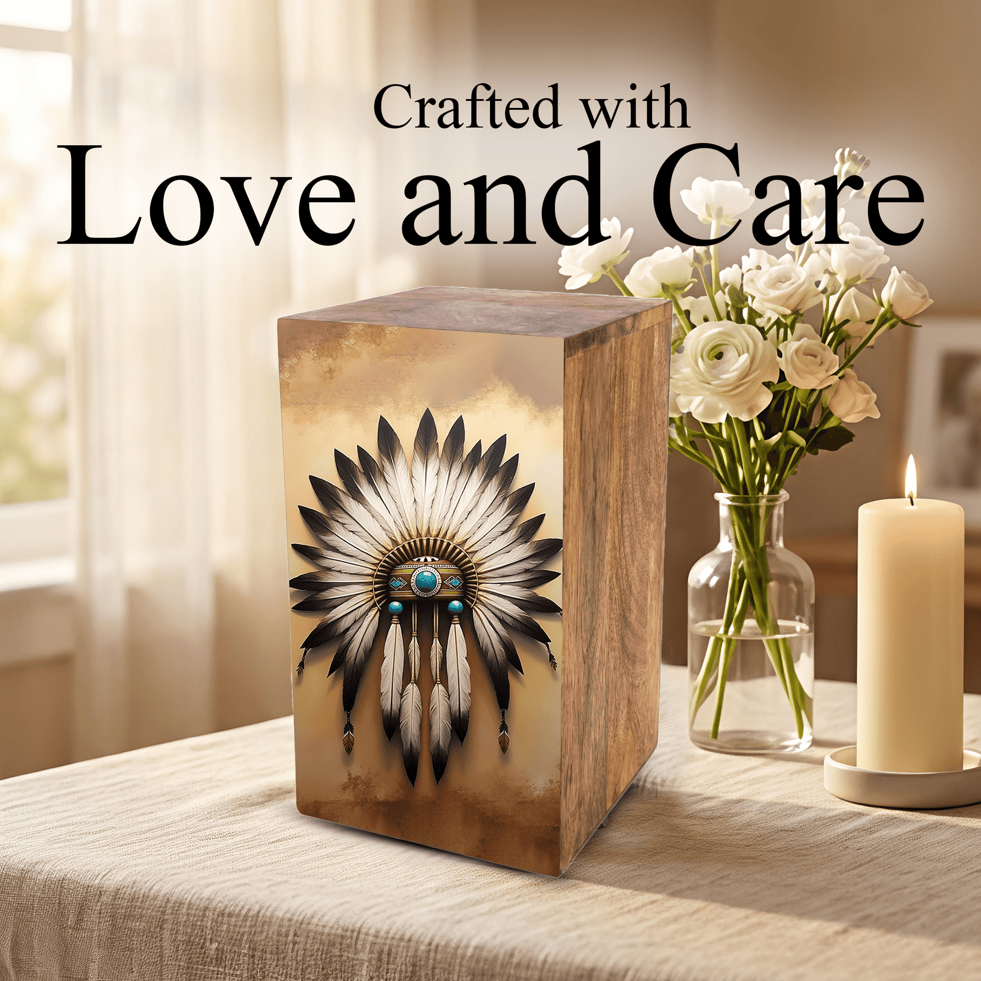 Native American Urn For Ashes - Tribal Keepsake Urns Box For Male