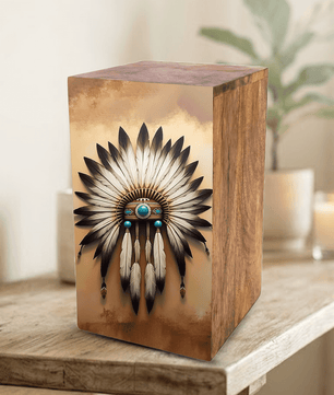 Native American Urn For Ashes - Tribal Keepsake Urns Box For Male