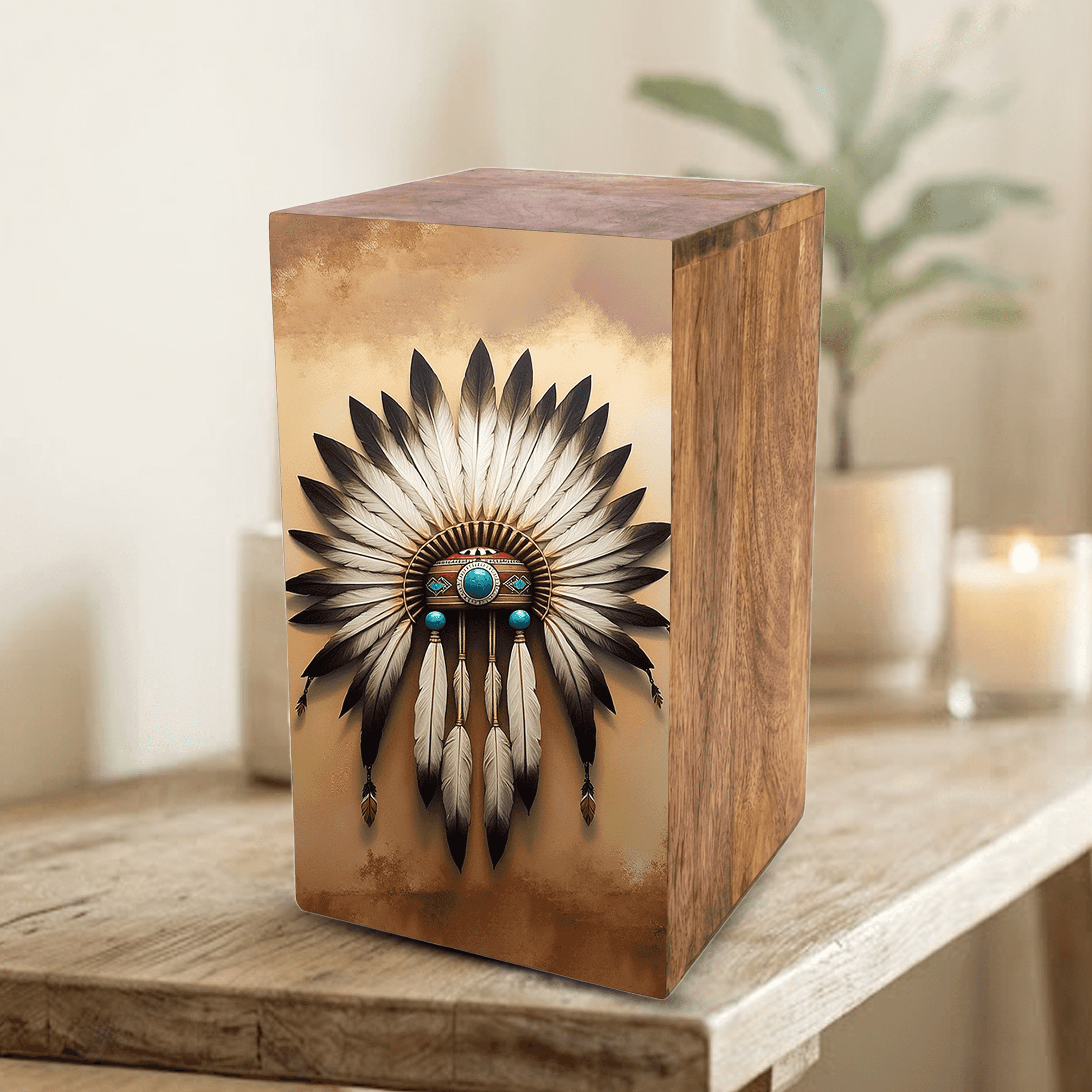 Native American Urn For Ashes - Tribal Keepsake Urns Box For Male
