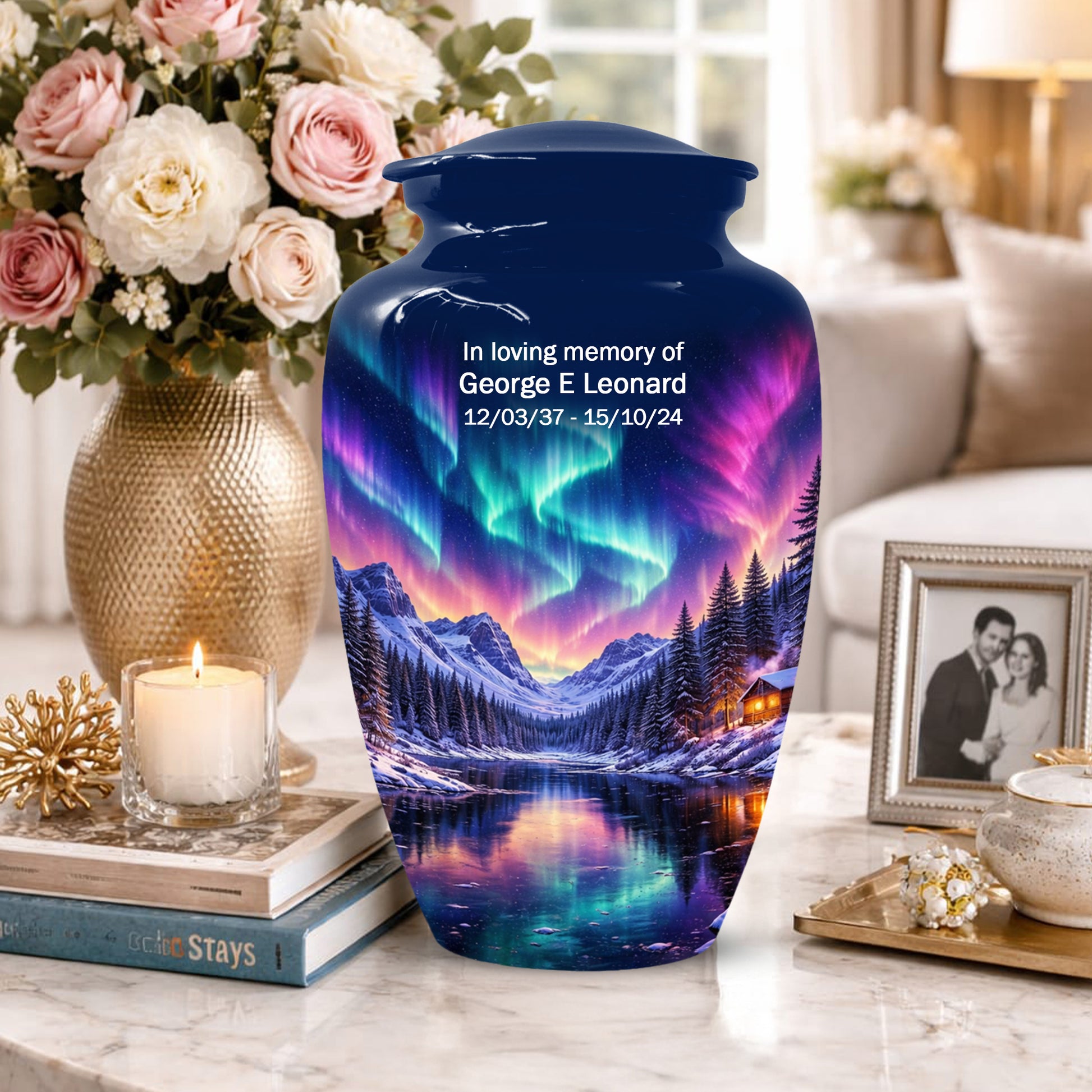 Aurora Borealis Urn for Mom and Dad -  Personalized Memorial Cremation Urns for Men and Women