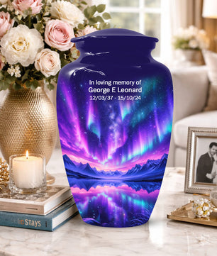 Aurora Borealis Urn for Mom or Dad, Northern Lights Cremation Urn for Women & Men