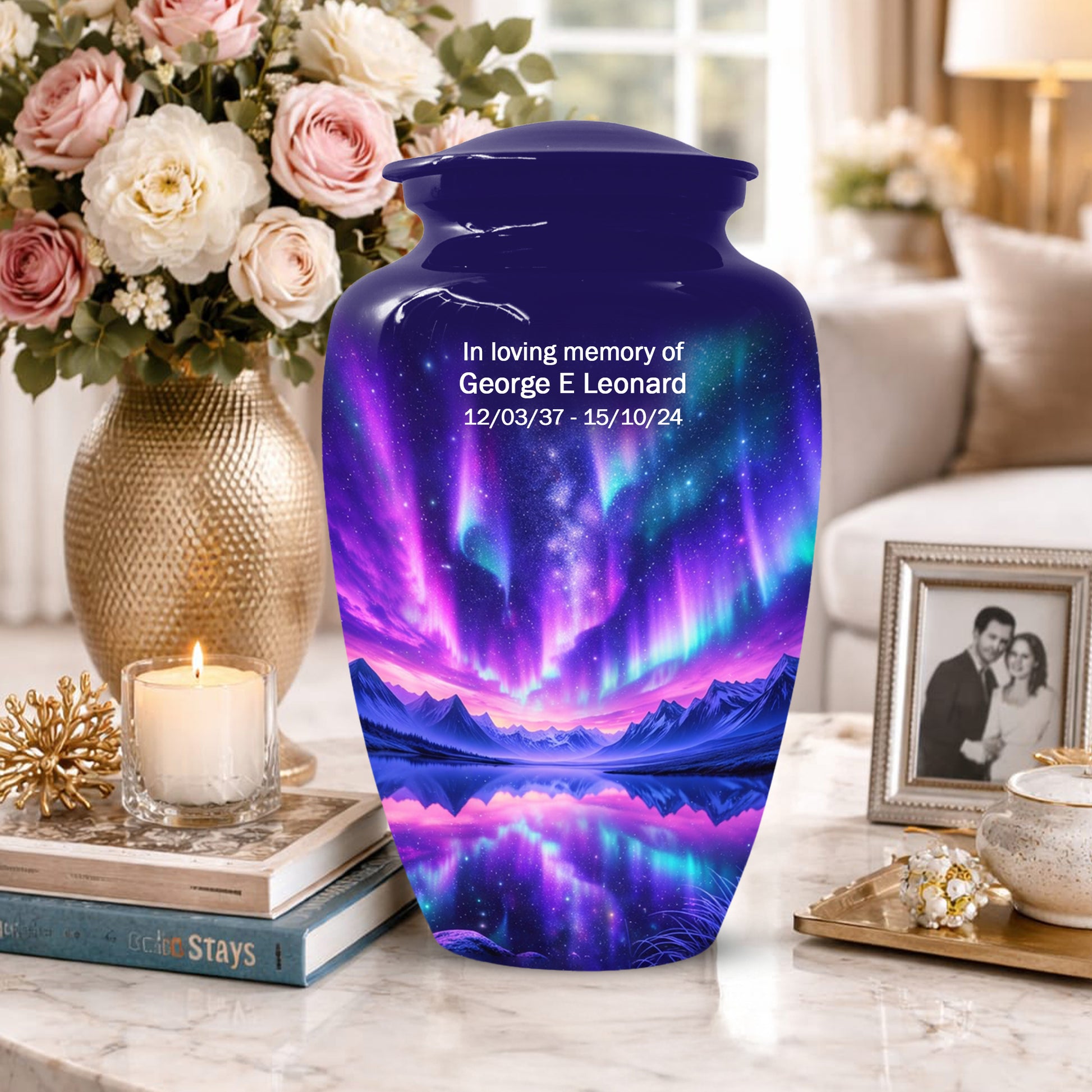 Aurora Borealis Urn for Mom or Dad, Northern Lights Cremation Urn for Women & Men