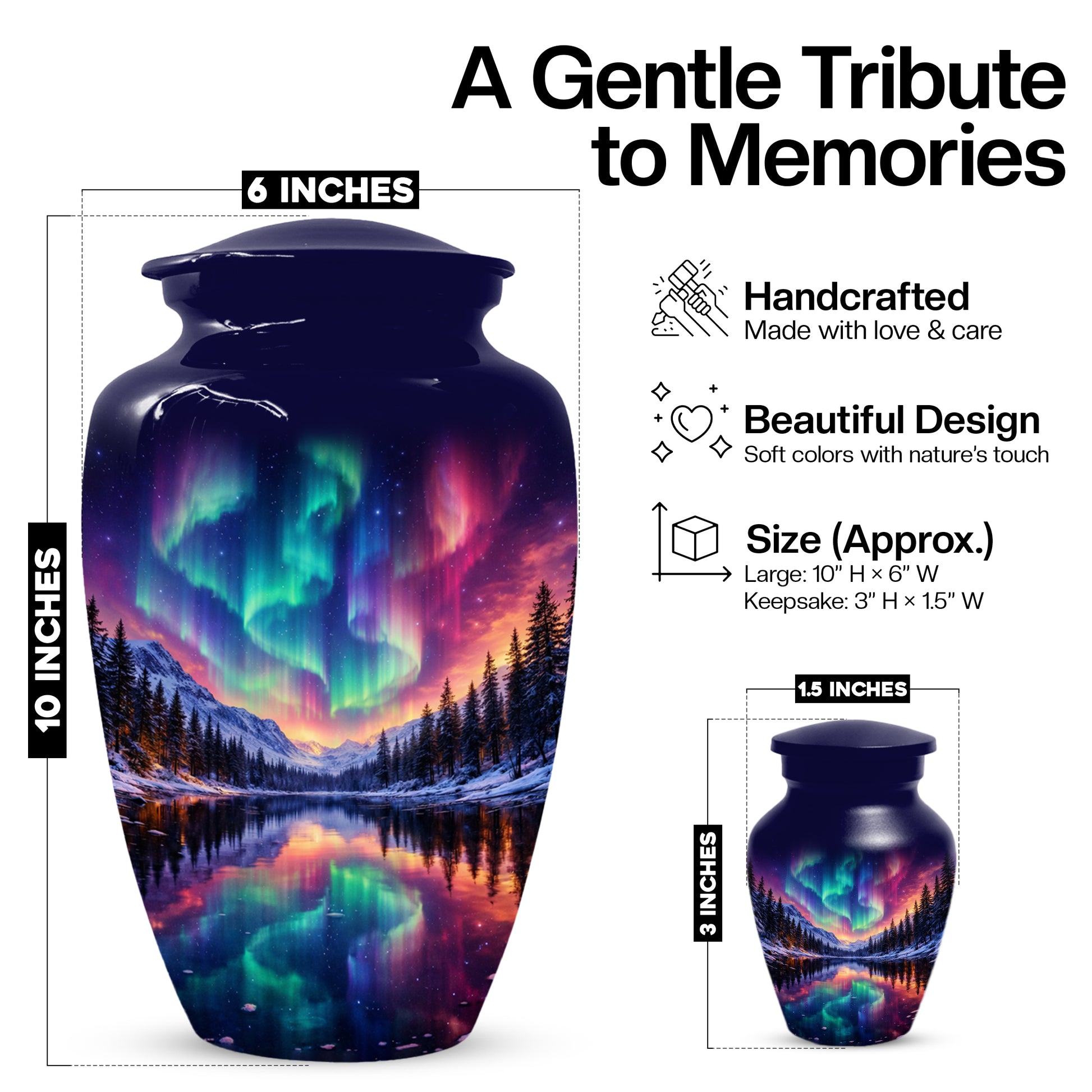 Aurora Borealis Urn for Mom or Dad - Northern Lights Cremation Urns for Women & Men