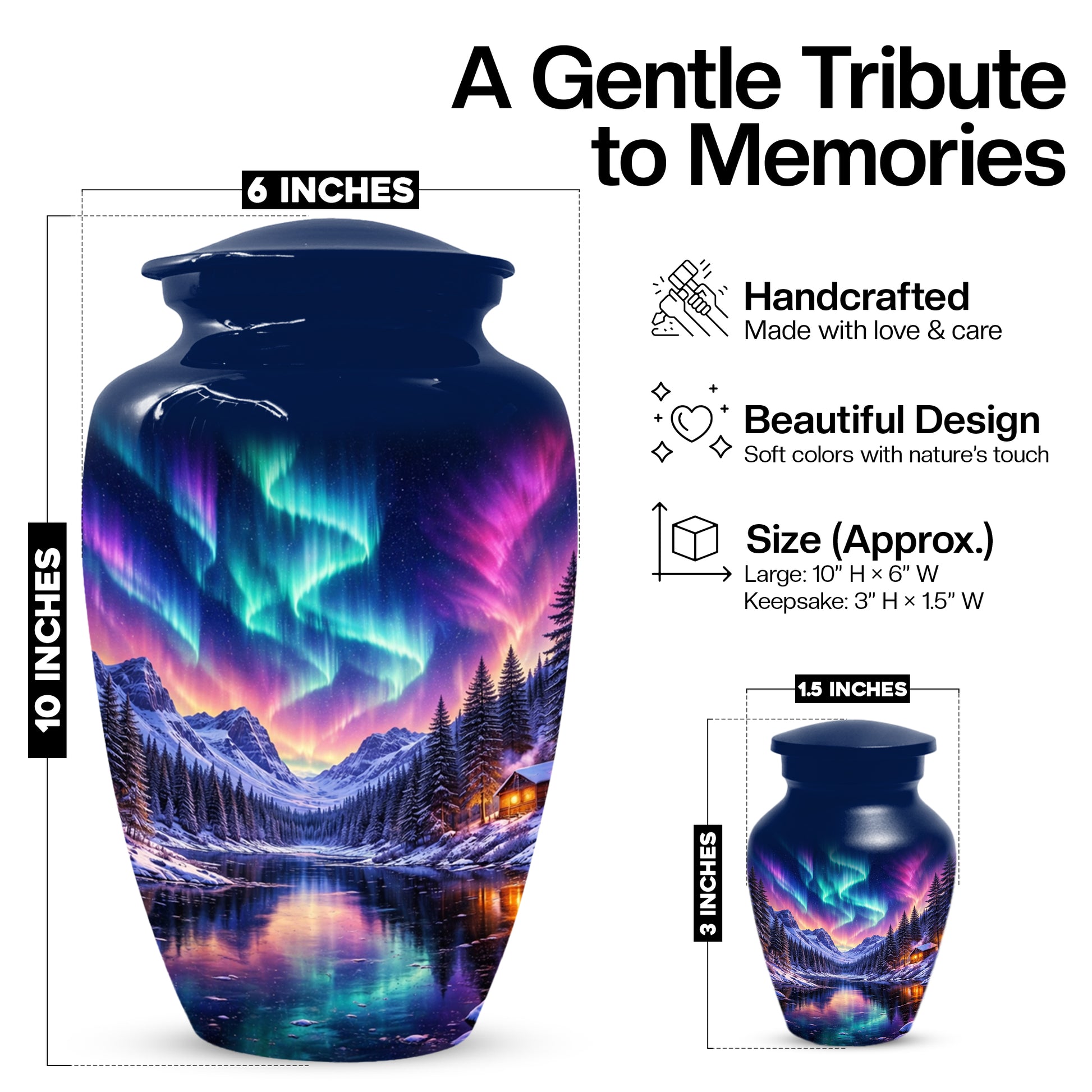 Aurora Borealis Urn for Mom and Dad -  Personalized Memorial Cremation Urns for Men and Women