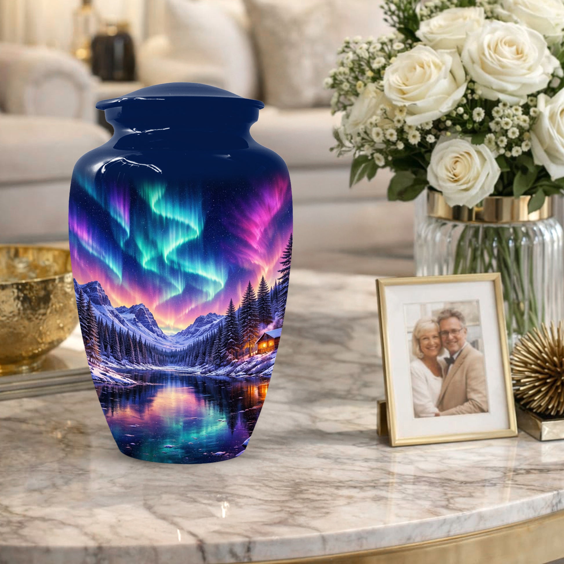 Aurora Borealis Urn for Mom and Dad -  Personalized Memorial Cremation Urns for Men and Women