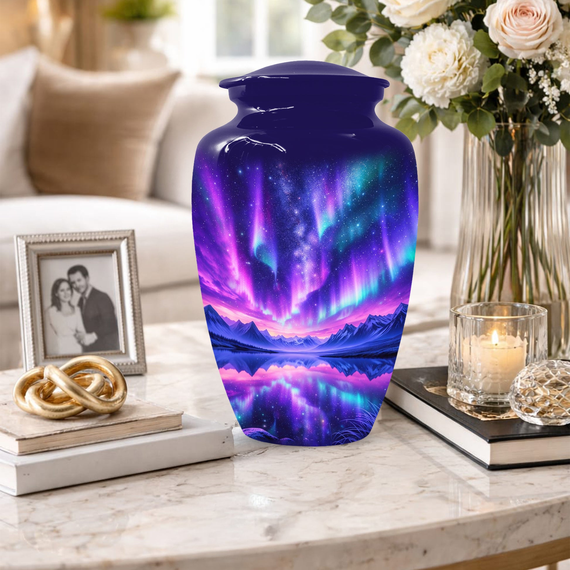 Aurora Borealis Urn for Mom or Dad, Northern Lights Cremation Urn for Women & Men