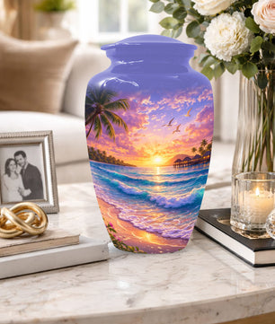 Beach Sunset Memorial Urn for Mom - Beautiful Cremation Urns for Women