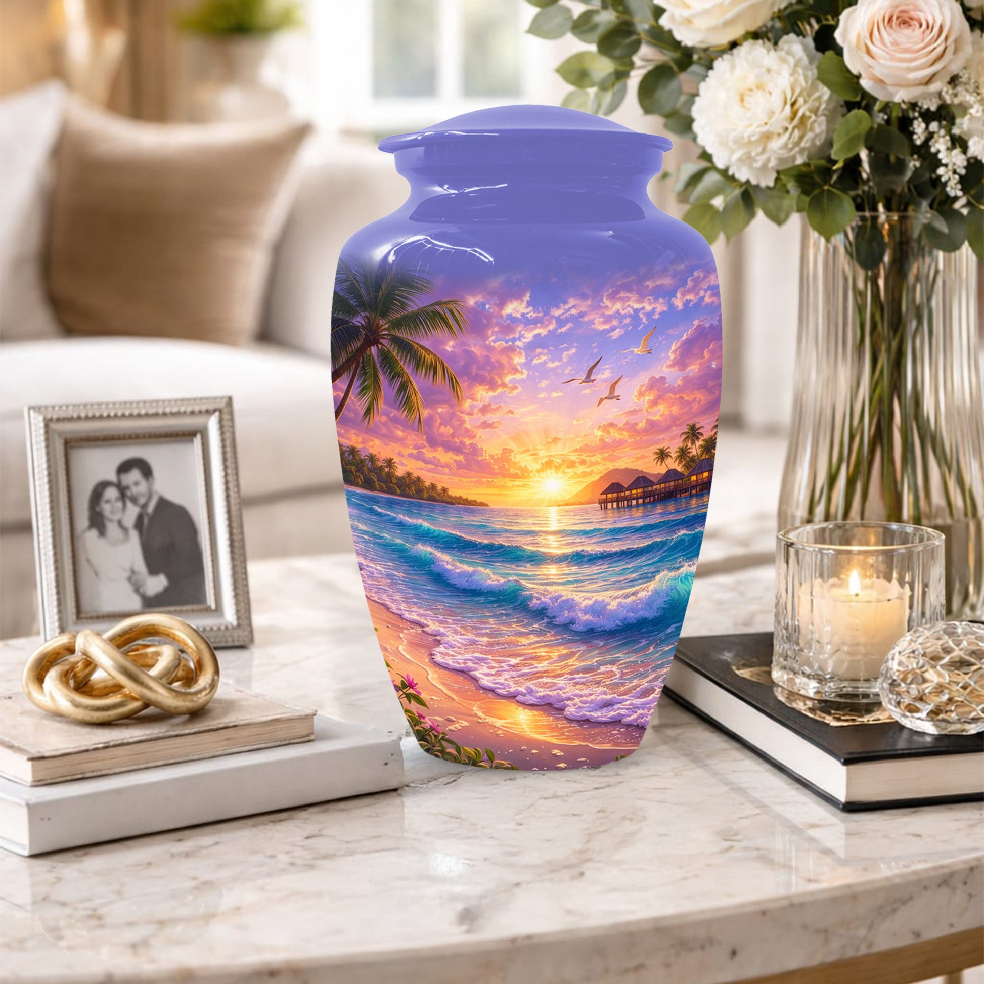Beach Sunset Memorial Urn for Mom - Beautiful Cremation Urns for Women
