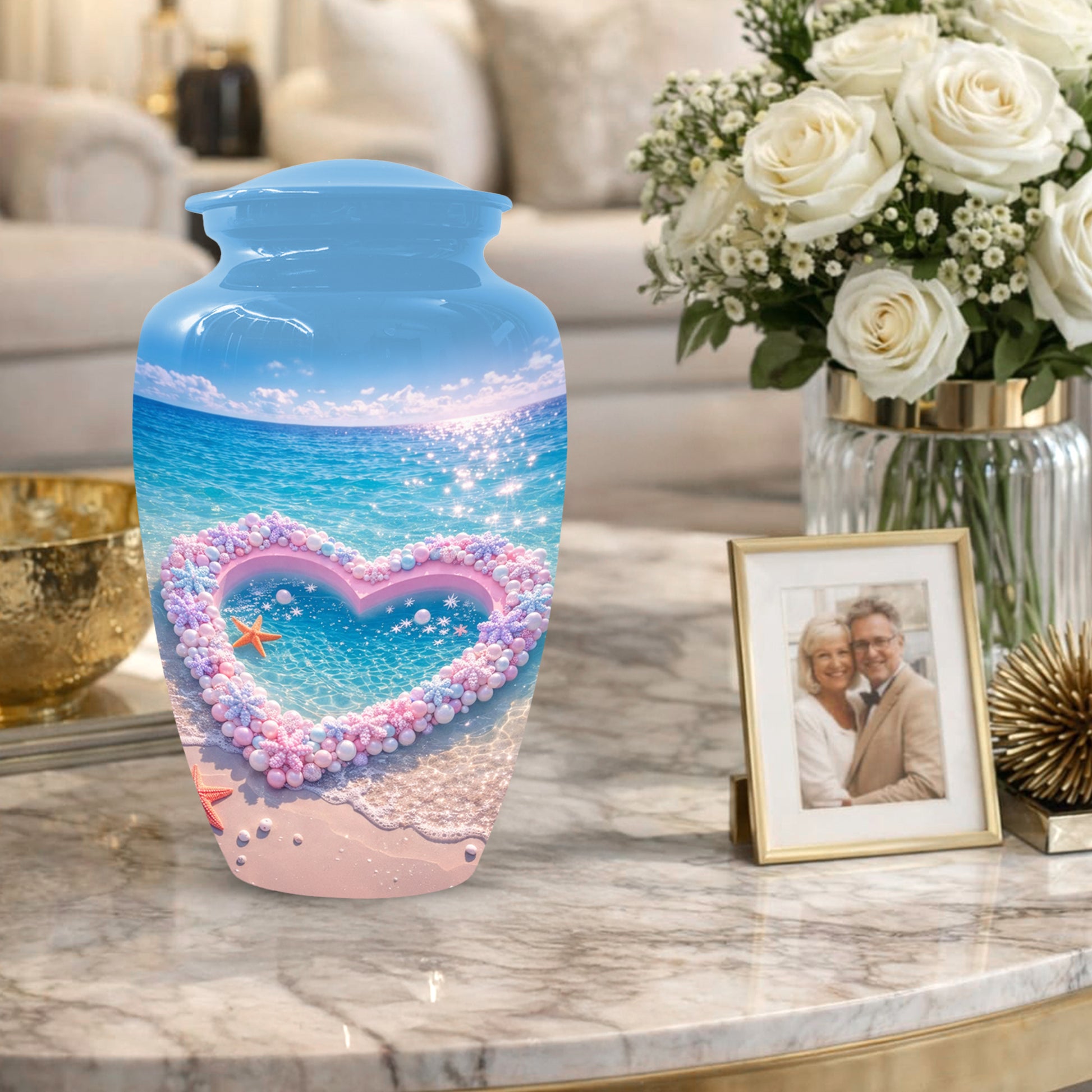 Heart Beach Urn for Mom - Beautiful Cremation Urns for Women| Ocean Keepsake Memorial