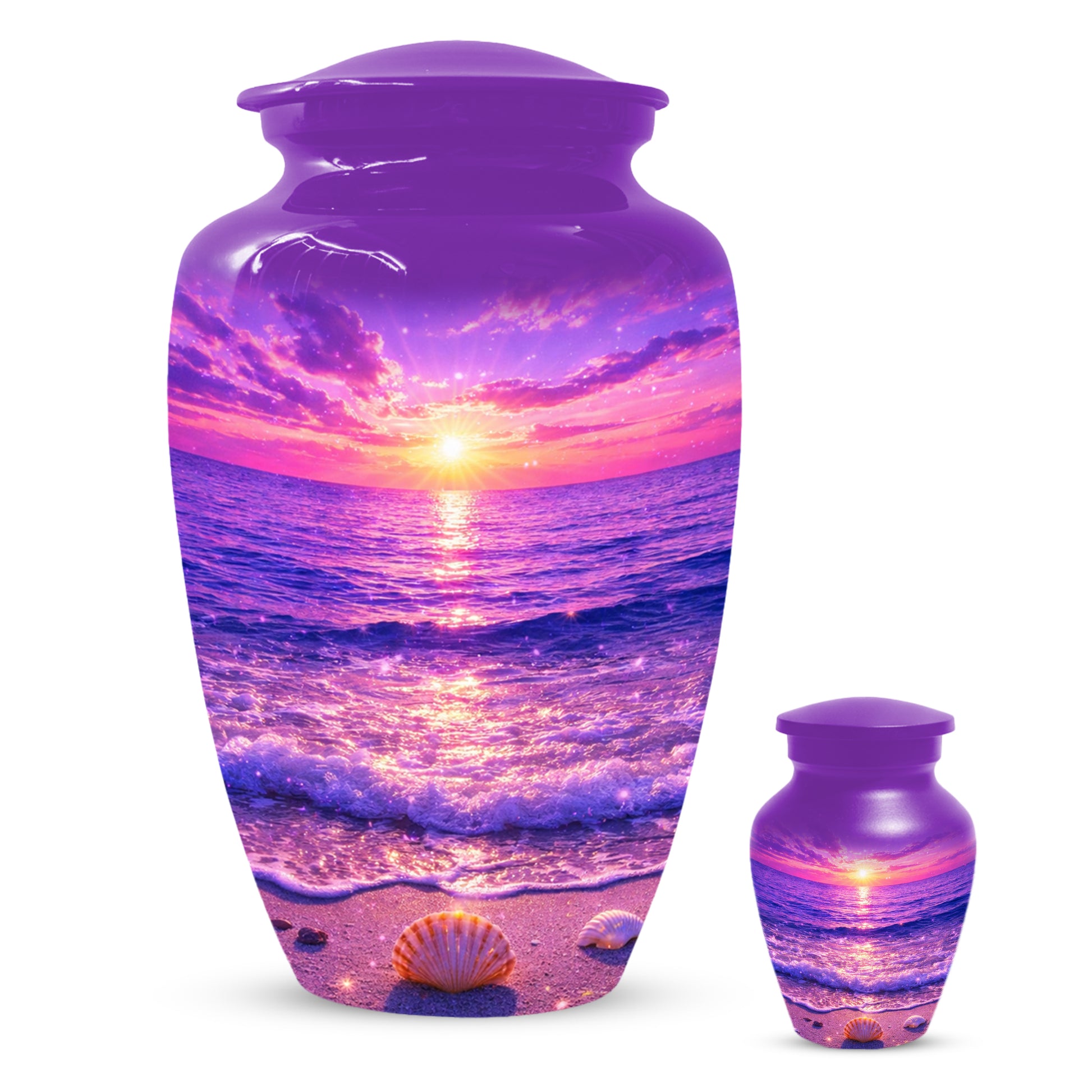 Purple Ocean Sunset Urn for Mom -  Beautiful Cremation Memorial Urns for Women