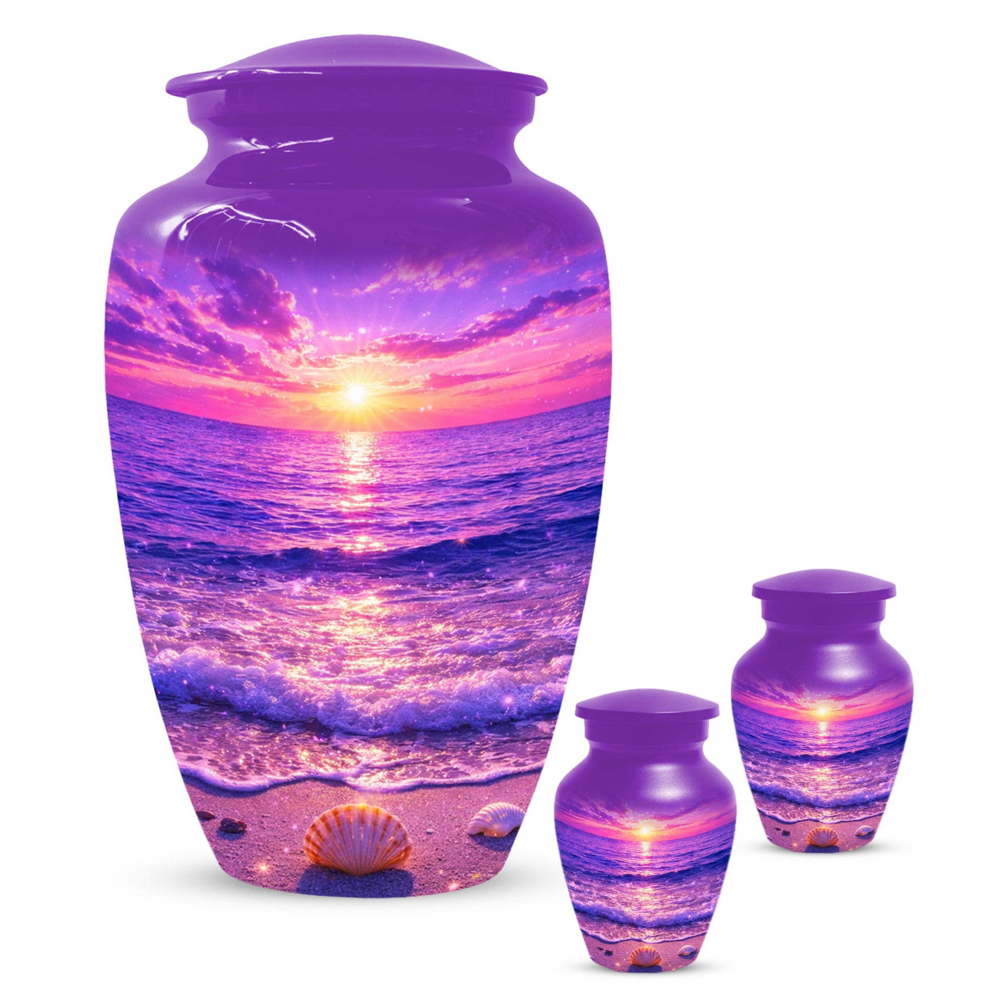 Purple Ocean Sunset Urn for Mom -  Beautiful Cremation Memorial Urns for Women