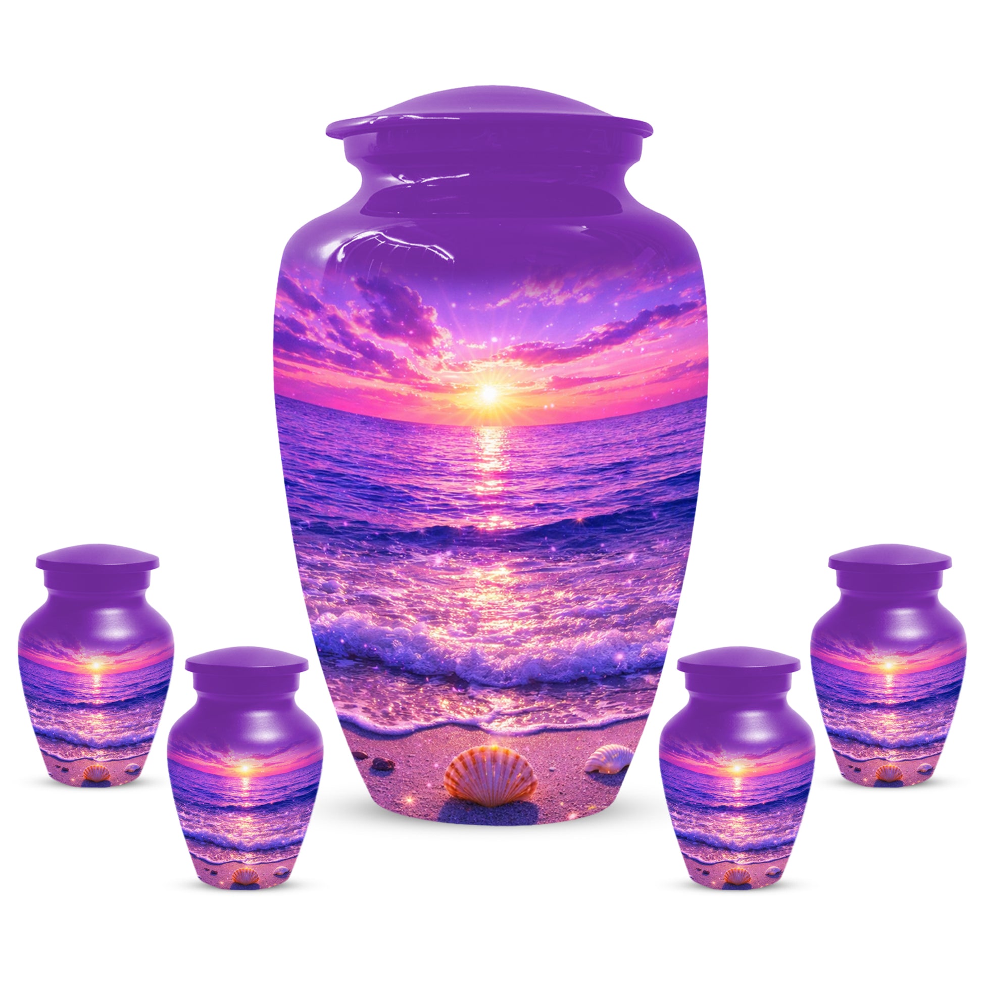 Purple Ocean Sunset Urn for Mom -  Beautiful Cremation Memorial Urns for Women