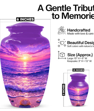 Purple Ocean Sunset Urn for Mom -  Beautiful Cremation Memorial Urns for Women