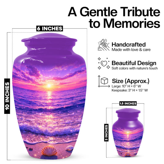 Purple Ocean Sunset Urn for Mom -  Beautiful Cremation Memorial Urns for Women