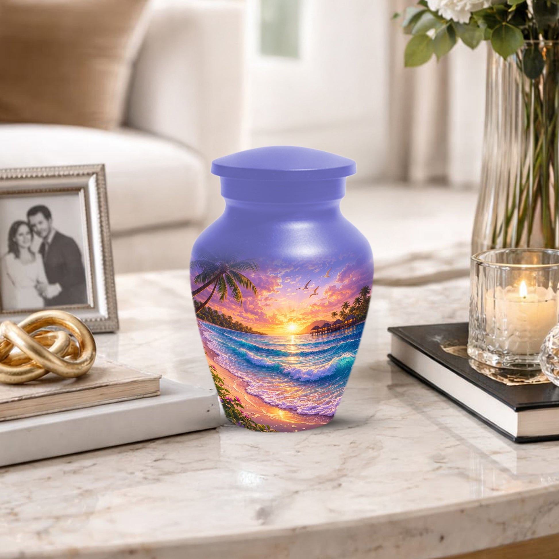 Beach Sunset Memorial Urn for Mom - Beautiful Cremation Urns for Women