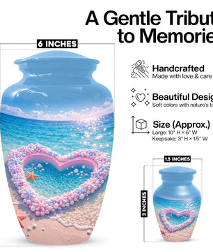 Heart Beach Urn for Mom - Beautiful Cremation Urns for Women| Ocean Keepsake Memorial