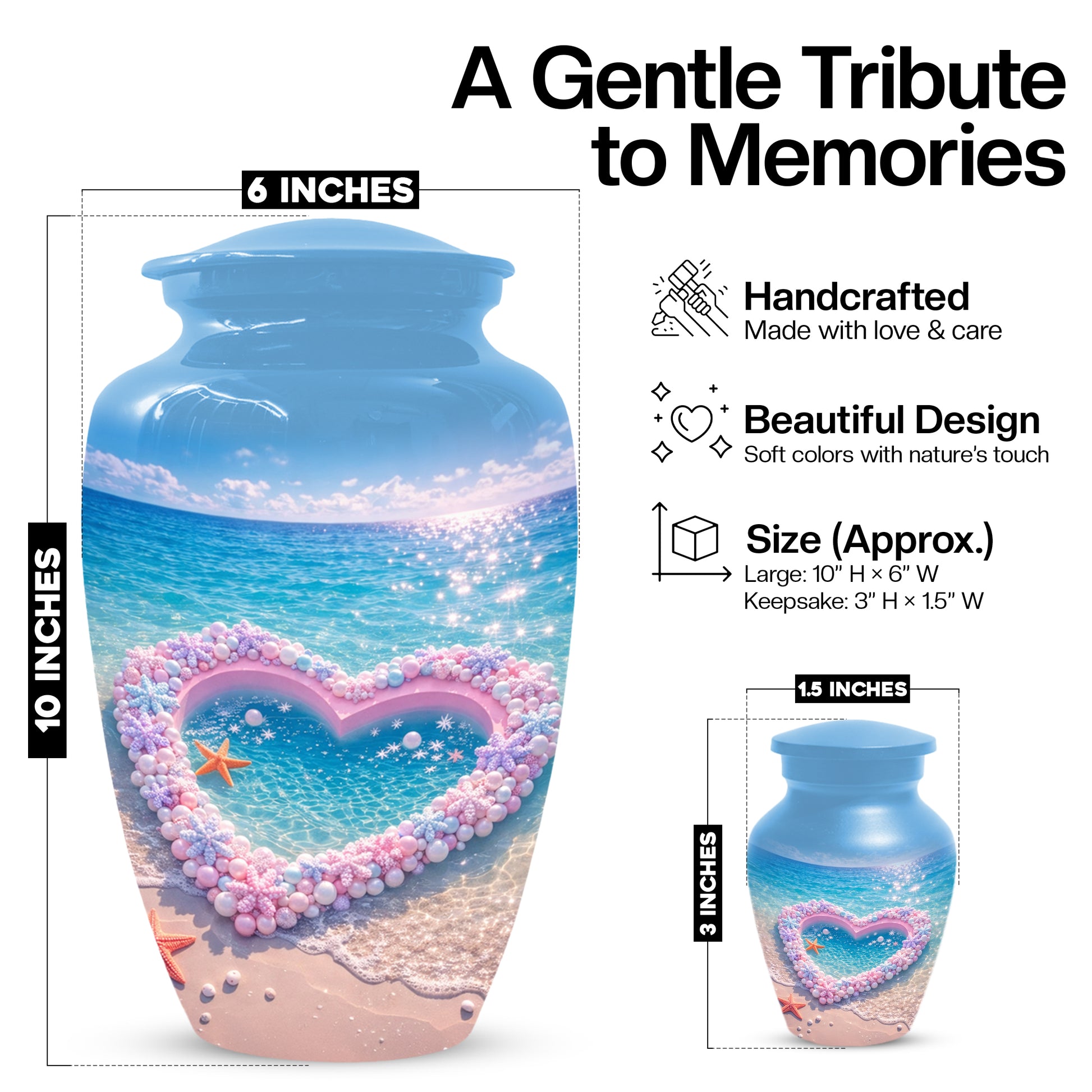 Heart Beach Urn for Mom - Beautiful Cremation Urns for Women| Ocean Keepsake Memorial