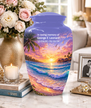 Beach Sunset Memorial Urn for Mom - Beautiful Cremation Urns for Women