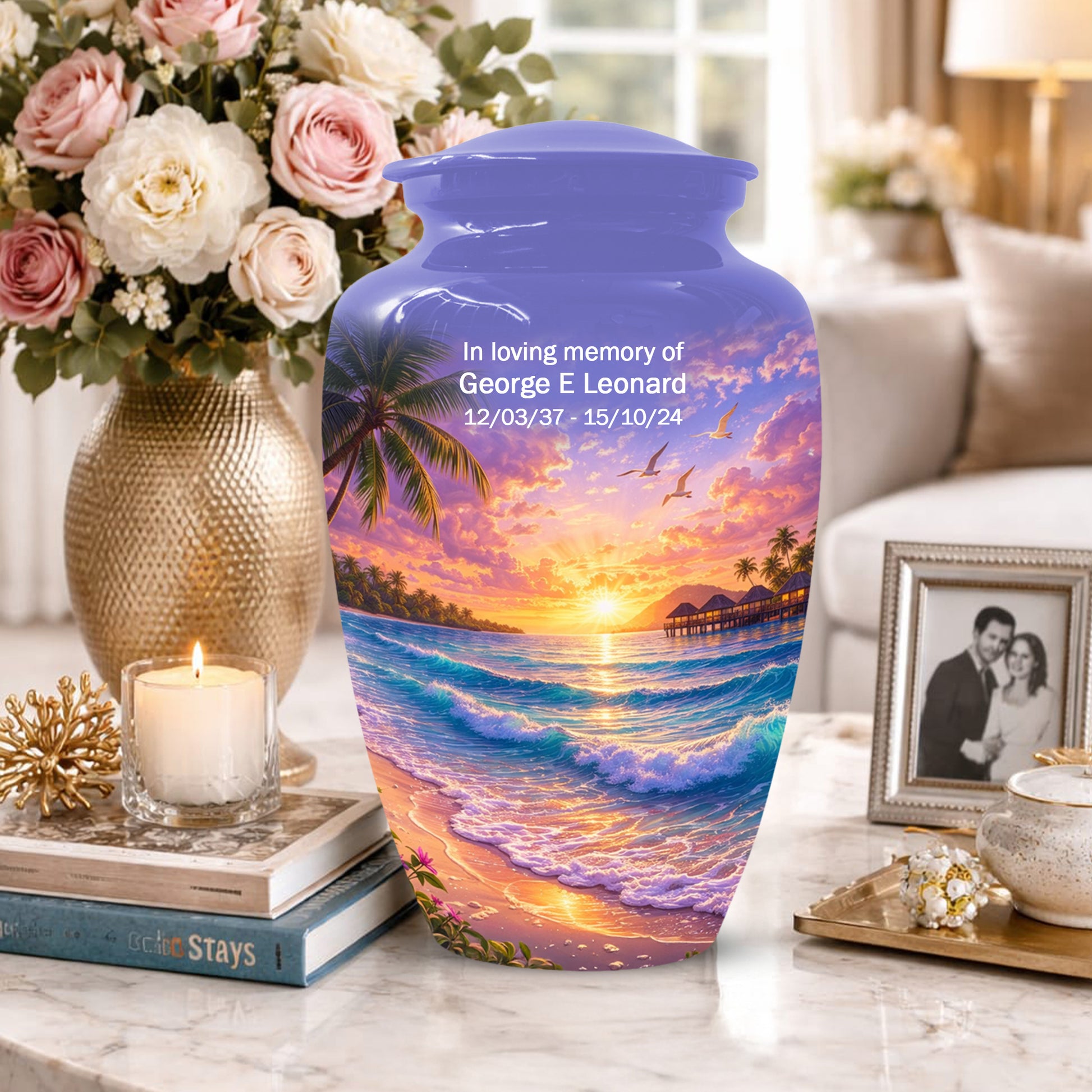 Beach Sunset Memorial Urn for Mom - Beautiful Cremation Urns for Women