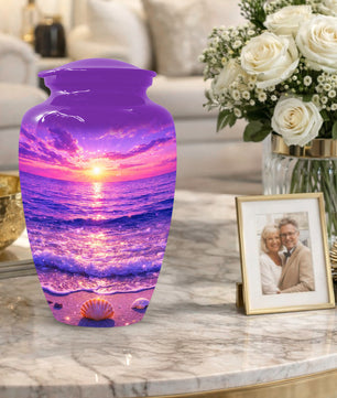 Purple Ocean Sunset Urn for Mom -  Beautiful Cremation Memorial Urns for Women