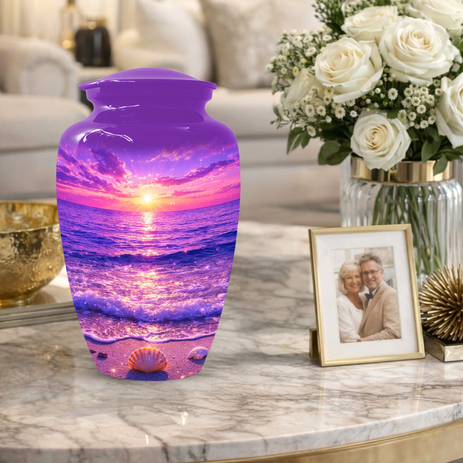 Purple Ocean Sunset Urn for Mom -  Beautiful Cremation Memorial Urns for Women