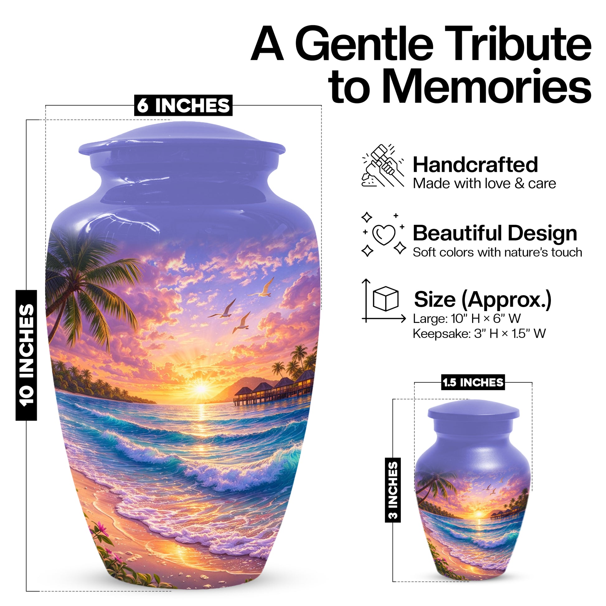 Beach Sunset Memorial Urn for Mom - Beautiful Cremation Urns for Women