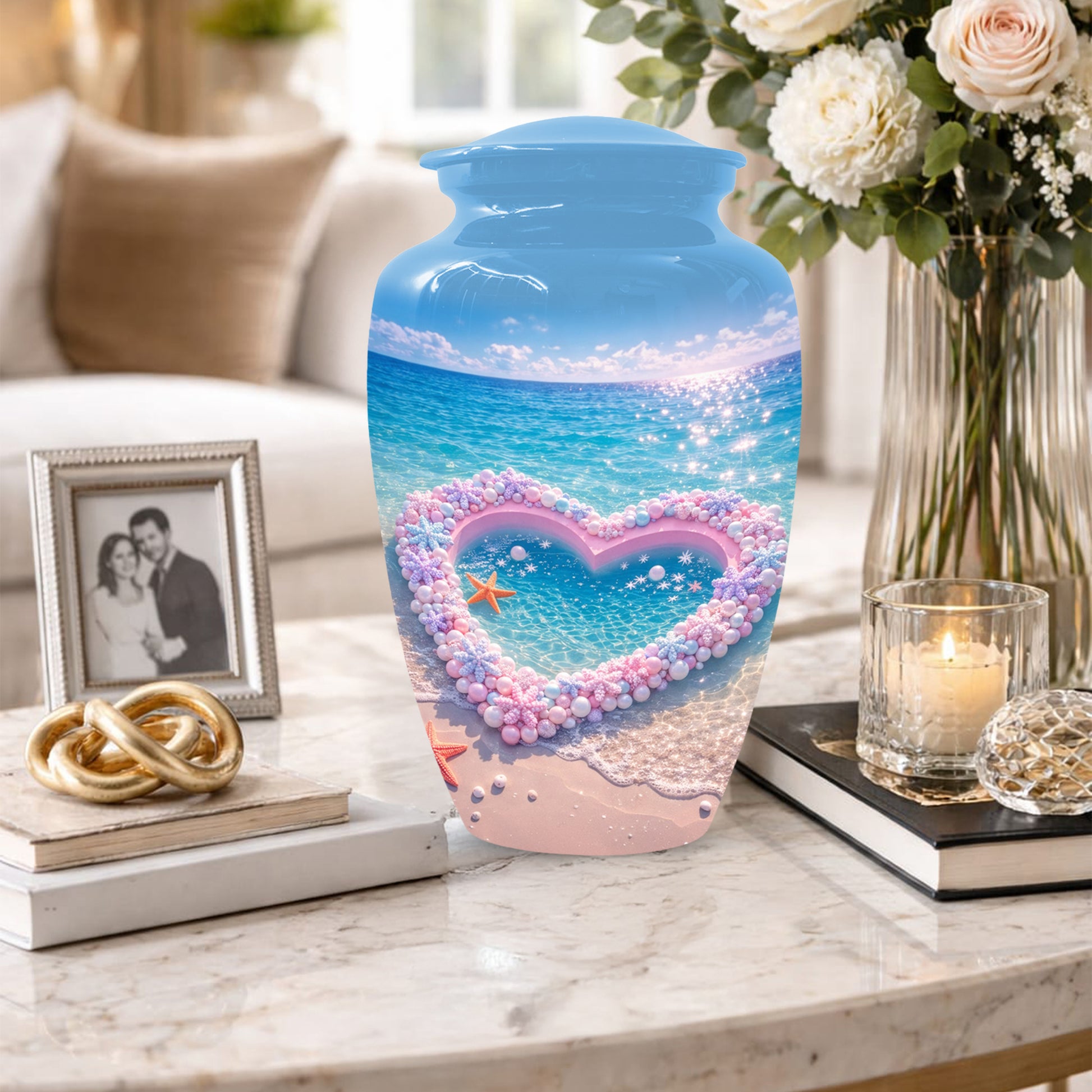Heart Beach Urn for Mom - Beautiful Cremation Urns for Women| Ocean Keepsake Memorial